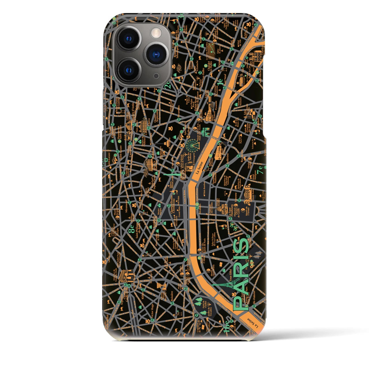 【パリ（イラスト）】地図柄iPhoneケース（バックカバータイプ・ダーク）iPhone 11 Pro Max 用