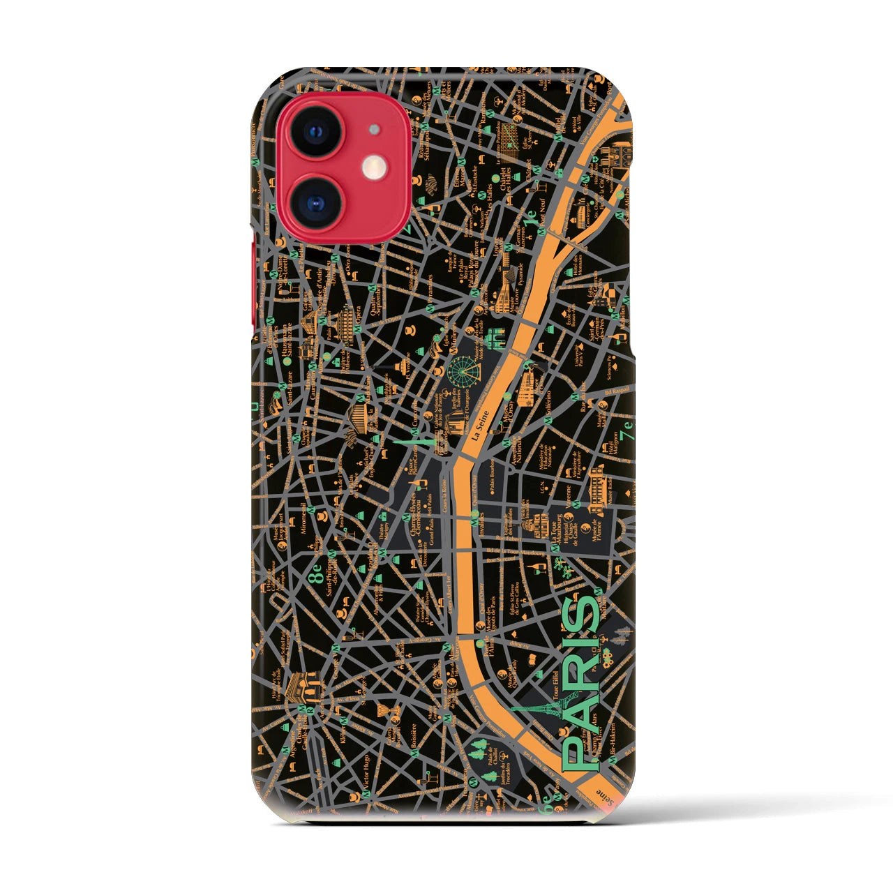 【パリ（イラスト）】地図柄iPhoneケース（バックカバータイプ・ダーク）iPhone 11 用