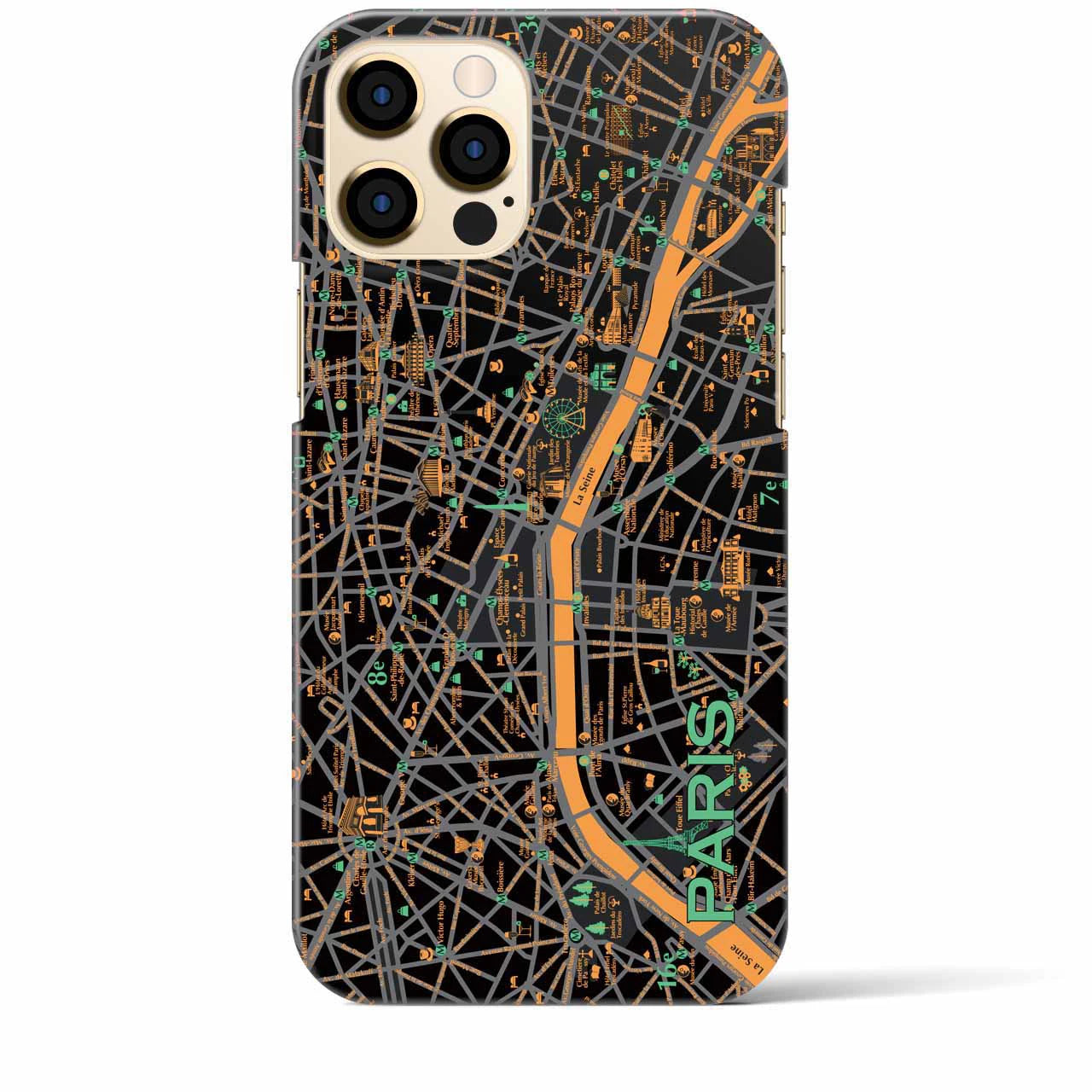 【パリ（イラスト）】地図柄iPhoneケース（バックカバータイプ・ダーク）iPhone 12 Pro Max 用