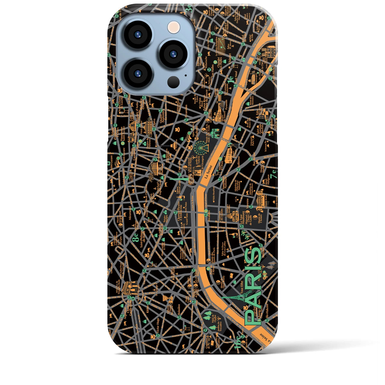 【パリ（イラスト）】地図柄iPhoneケース（バックカバータイプ・ダーク）iPhone 13 Pro Max 用