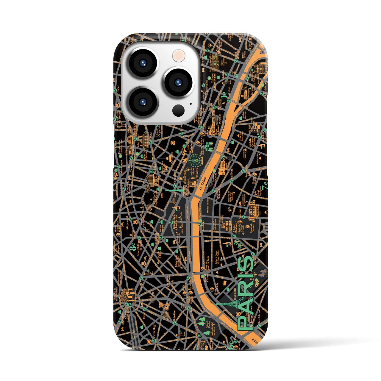 【パリ（イラスト）】地図柄iPhoneケース（バックカバータイプ・ダーク）iPhone 13 Pro 用