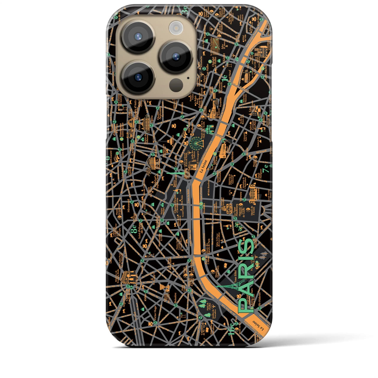 【パリ（イラスト）】地図柄iPhoneケース（バックカバータイプ・ダーク）iPhone 14 Pro Max 用