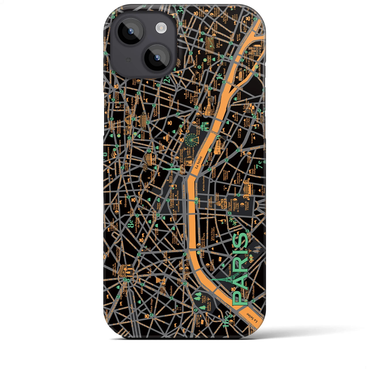 【パリ（イラスト）】地図柄iPhoneケース（バックカバータイプ・ダーク）iPhone 14 Plus 用