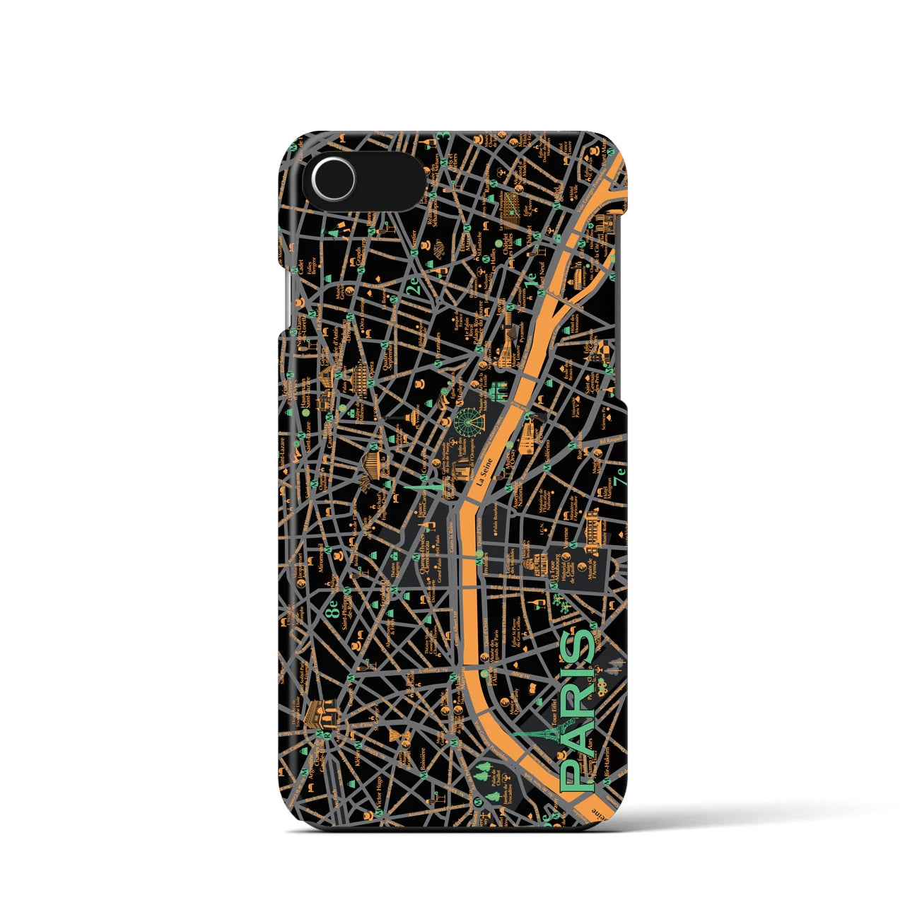【パリ（イラスト）】地図柄iPhoneケース（バックカバータイプ・ダーク）iPhone SE（第3 / 第2世代） / 8 / 7 / 6s / 6 用