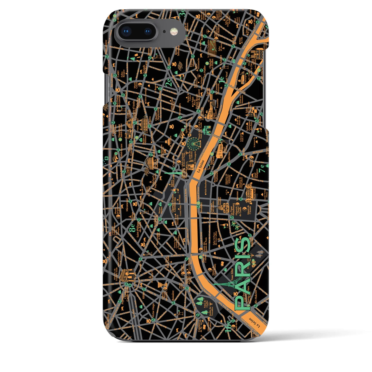 【パリ（イラスト）】地図柄iPhoneケース（バックカバータイプ・ダーク）iPhone 8Plus /7Plus / 6sPlus / 6Plus 用