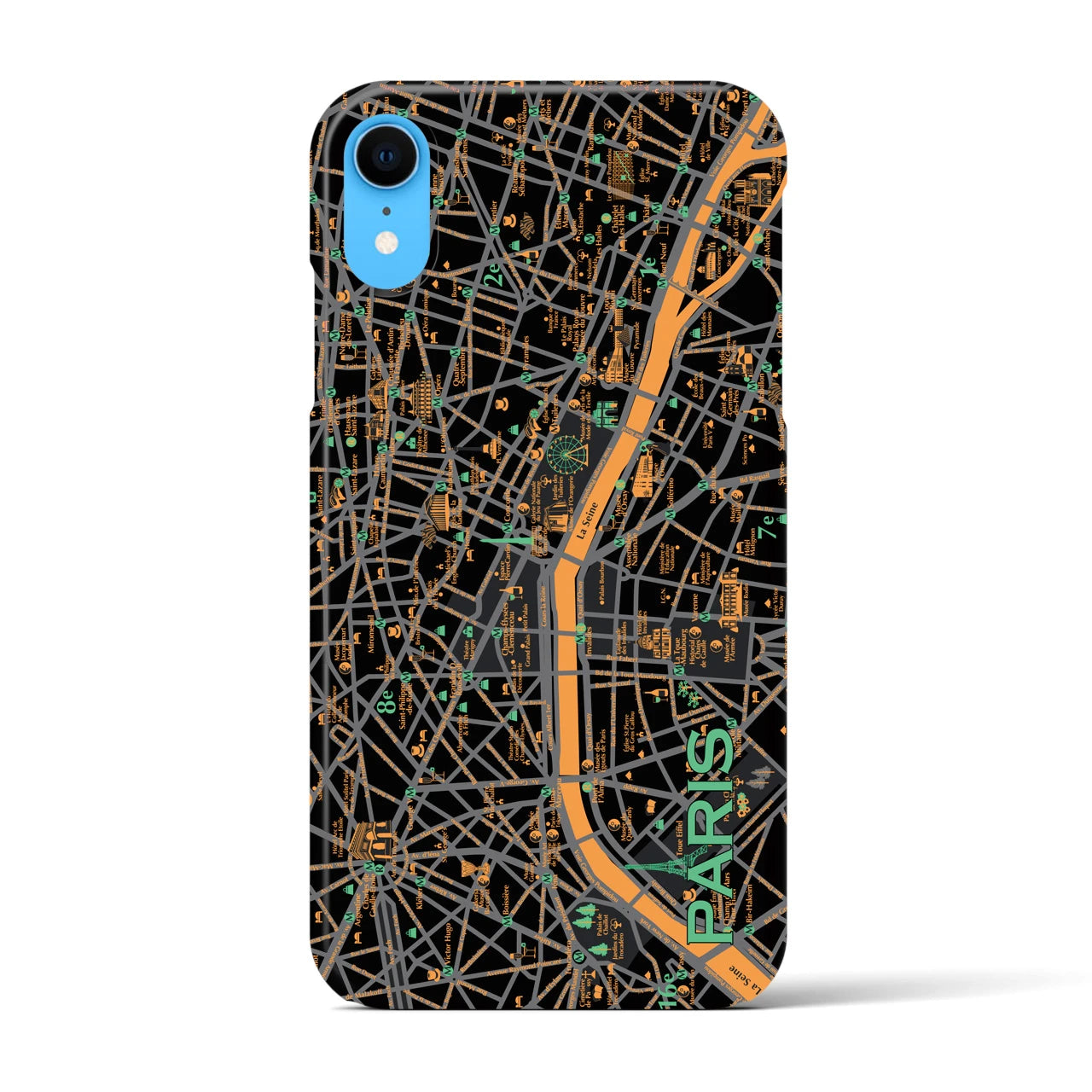 【パリ（イラスト）】地図柄iPhoneケース（バックカバータイプ・ダーク）iPhone XR 用