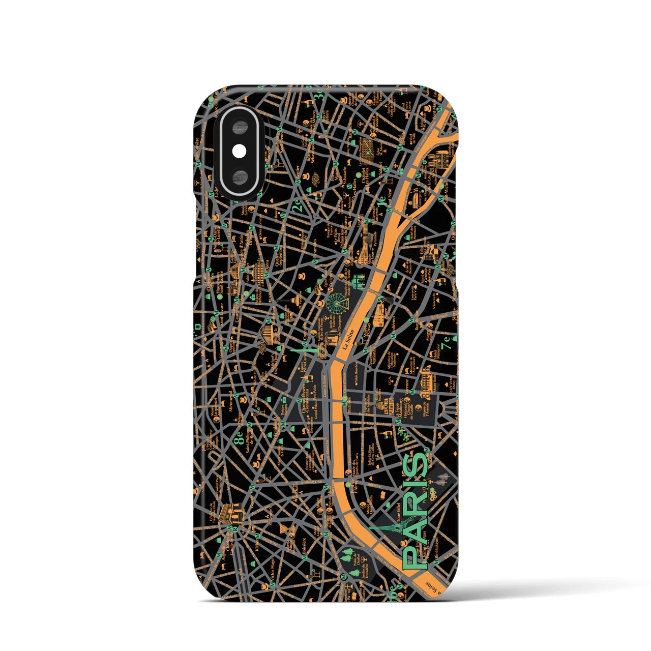 【パリ（イラスト）】地図柄iPhoneケース（バックカバータイプ・ダーク）iPhone XS / X 用