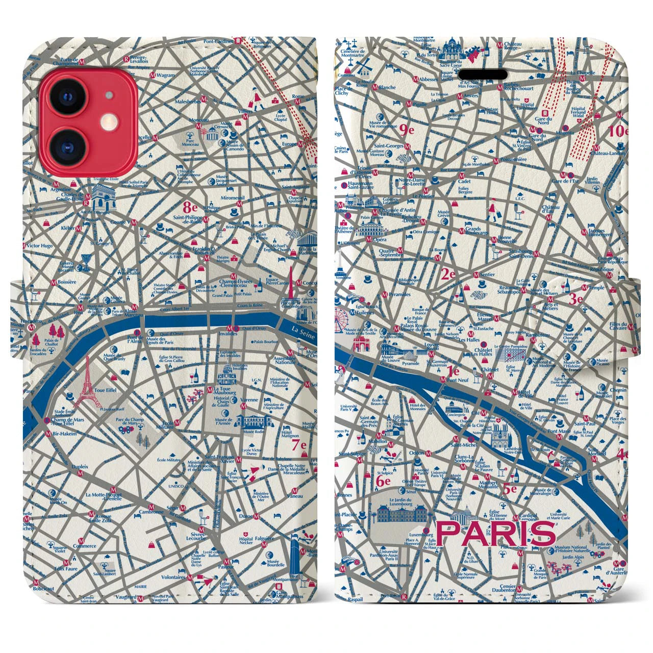 【パリ（イラスト）】地図柄iPhoneケース（手帳両面タイプ・ブライト）iPhone 11 用