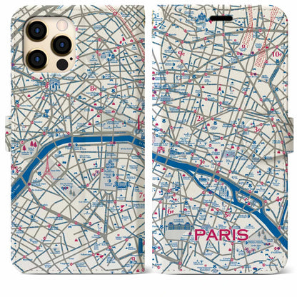 【パリ（イラスト）】イラストマップiPhoneケース（手帳タイプ）ブライト・iPhone 12 Pro Max 用
