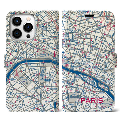 【パリ（イラスト）】イラストマップiPhoneケース（手帳タイプ）ブライト・iPhone 13 Pro 用