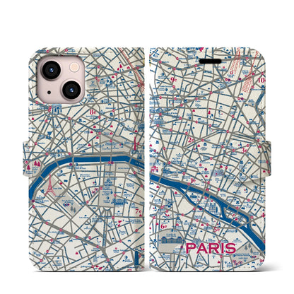 【パリ（イラスト）】イラストマップiPhoneケース（手帳タイプ）ブライト・iPhone 13 mini 用