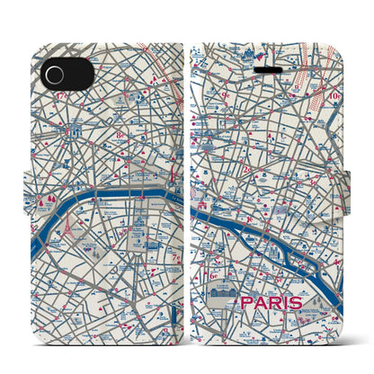 【パリ（イラスト）】イラストマップiPhoneケース（手帳タイプ）ブライト・iPhone SE（第3 / 第2世代） / 8 / 7 / 6s / 6 用