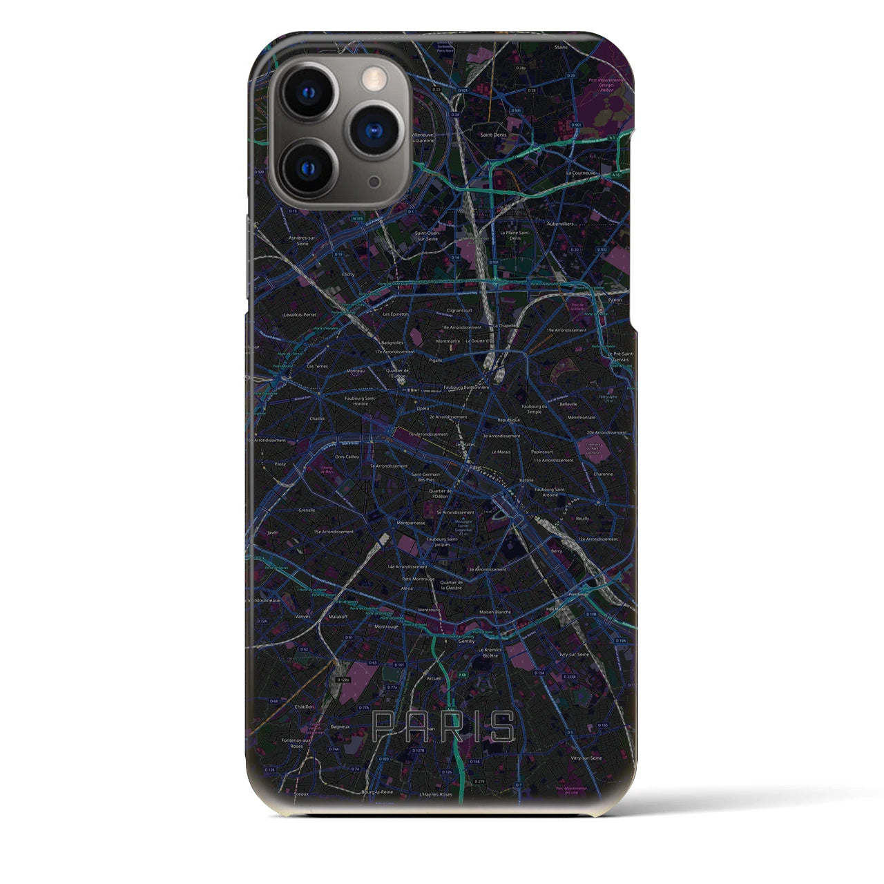 【パリ】地図柄iPhoneケース（バックカバータイプ・ブラック）iPhone 11 Pro Max 用