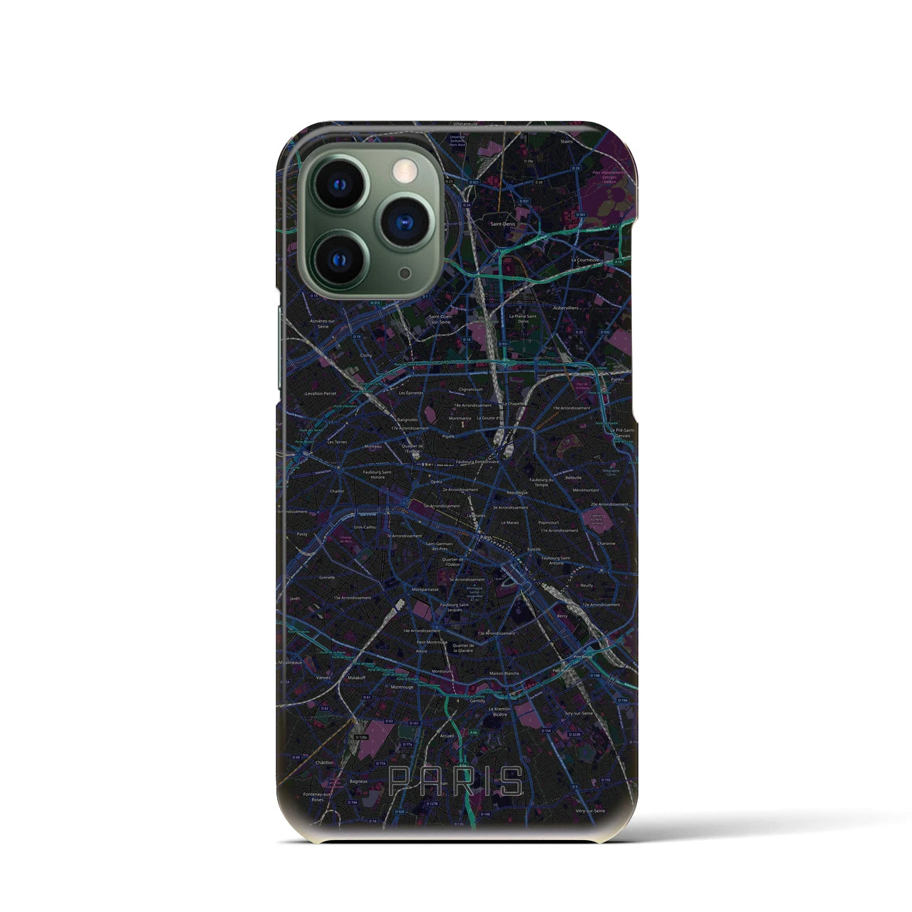 【パリ】地図柄iPhoneケース（バックカバータイプ・ブラック）iPhone 11 Pro 用