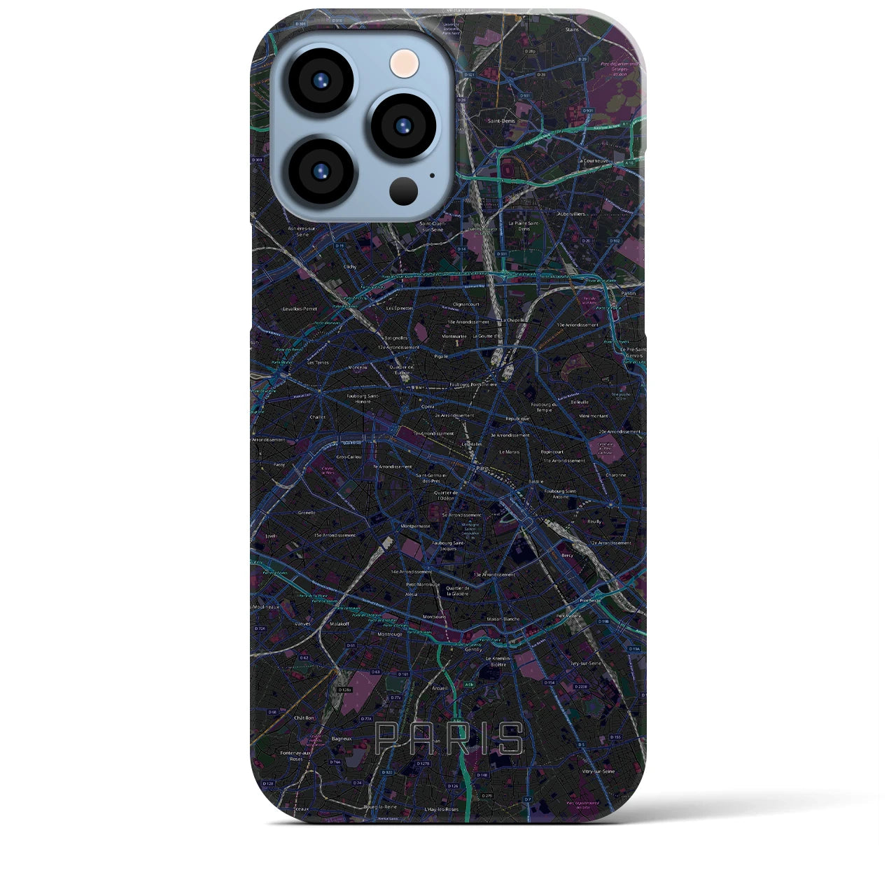 【パリ】地図柄iPhoneケース（バックカバータイプ・ブラック）iPhone 13 Pro Max 用