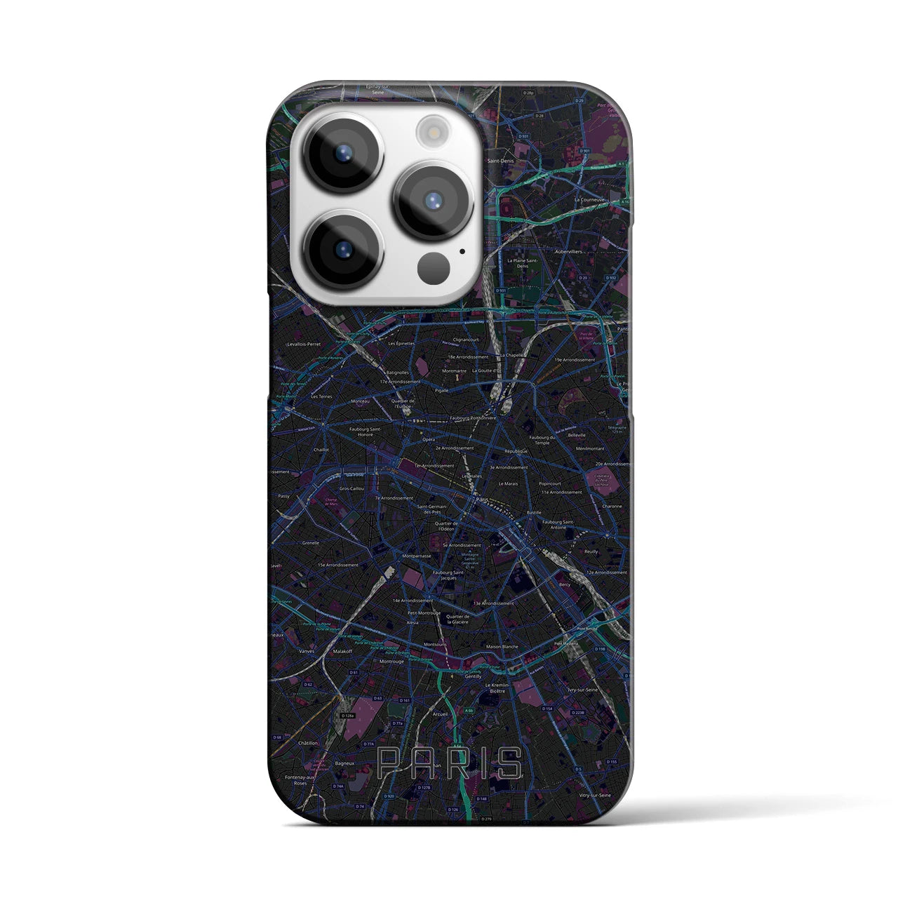 【パリ】地図柄iPhoneケース（バックカバータイプ・ブラック）iPhone 14 Pro 用