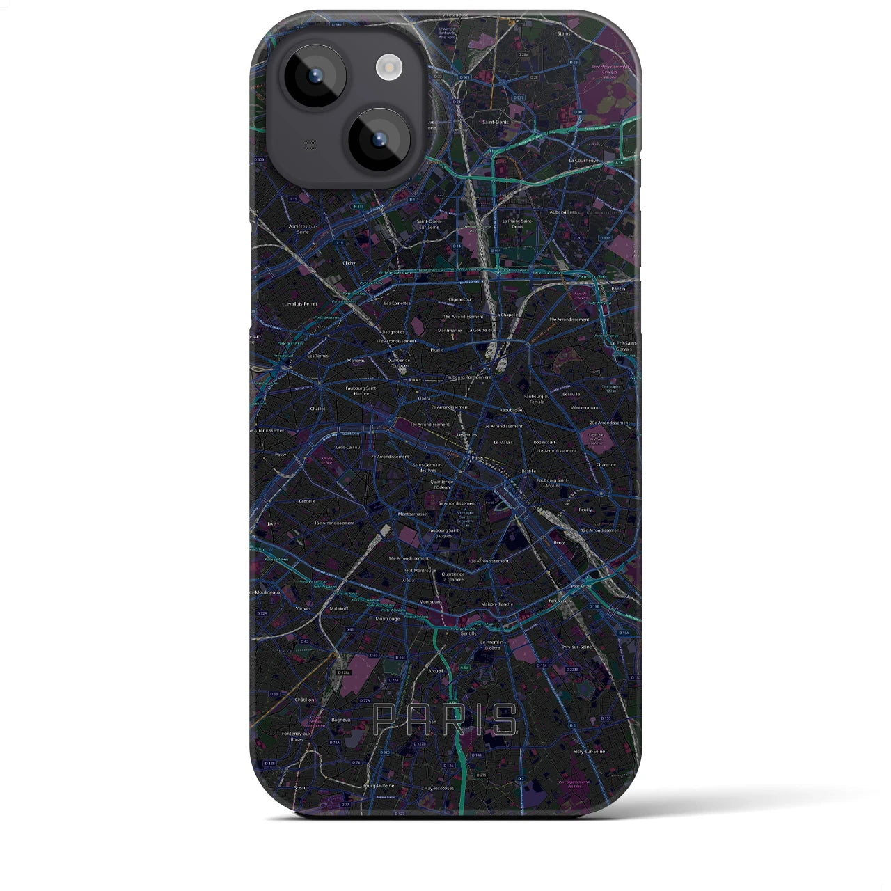 【パリ】地図柄iPhoneケース（バックカバータイプ・ブラック）iPhone 14 Plus 用