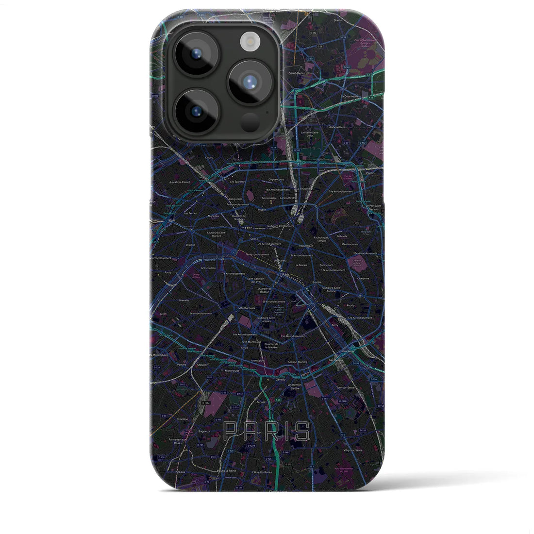 【パリ】地図柄iPhoneケース（バックカバータイプ・ブラック）iPhone 15 Pro Max 用