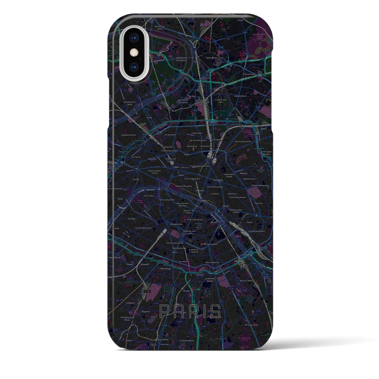 【パリ】地図柄iPhoneケース（バックカバータイプ・ブラック）iPhone XS Max 用