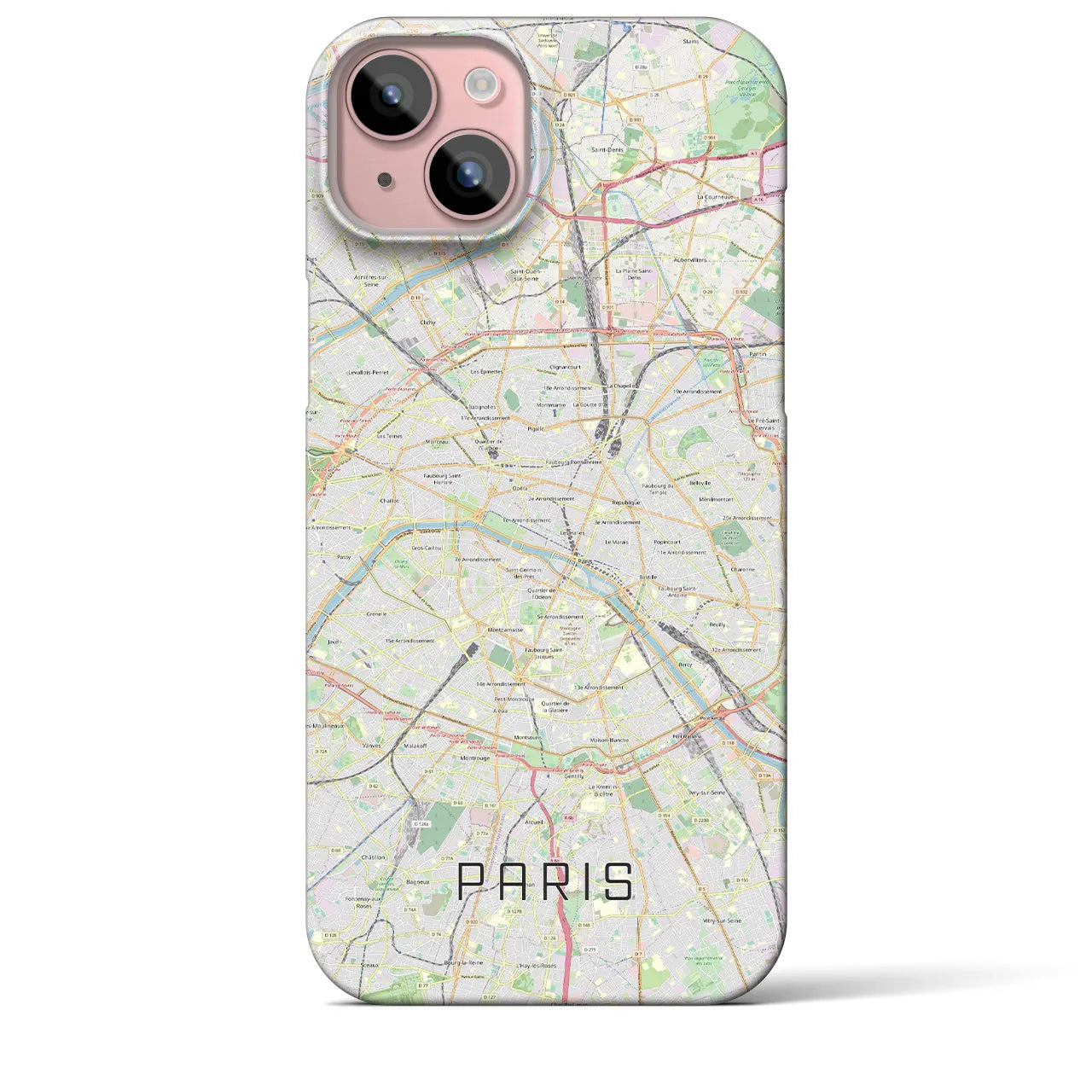 【パリ】地図柄iPhoneケース（バックカバータイプ・ナチュラル）iPhone 15 Plus 用