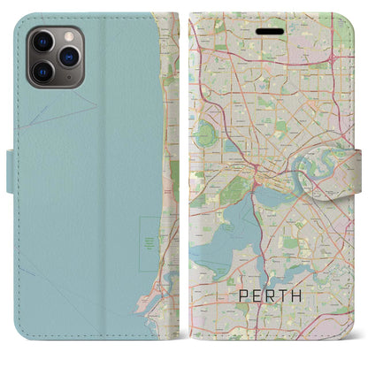 【パース（オーストラリア）】地図柄iPhoneケース（手帳タイプ）ナチュラル・iPhone 11 Pro Max 用