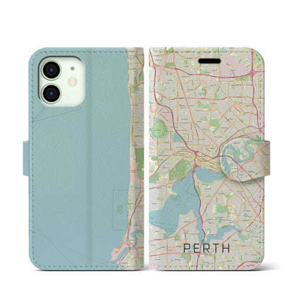 【パース（オーストラリア）】地図柄iPhoneケース（手帳タイプ）ナチュラル・iPhone 12 mini 用