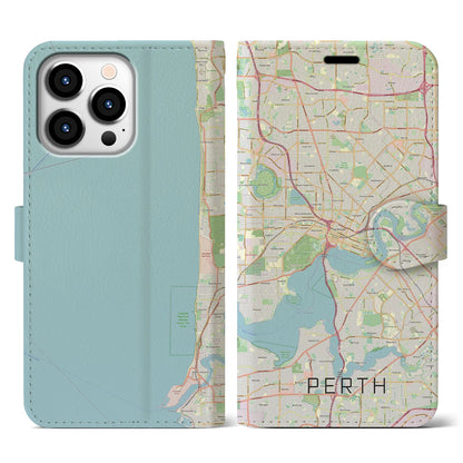 【パース（オーストラリア）】地図柄iPhoneケース（手帳タイプ）ナチュラル・iPhone 13 Pro 用