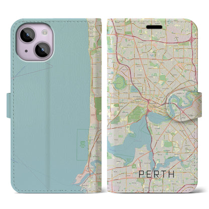 【パース（オーストラリア）】地図柄iPhoneケース（手帳タイプ）ナチュラル・iPhone 14 用