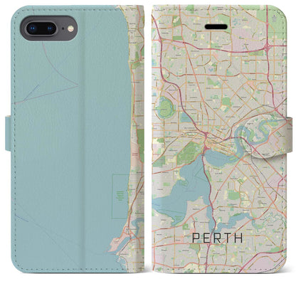 【パース（オーストラリア）】地図柄iPhoneケース（手帳タイプ）ナチュラル・iPhone 8Plus /7Plus / 6sPlus / 6Plus 用