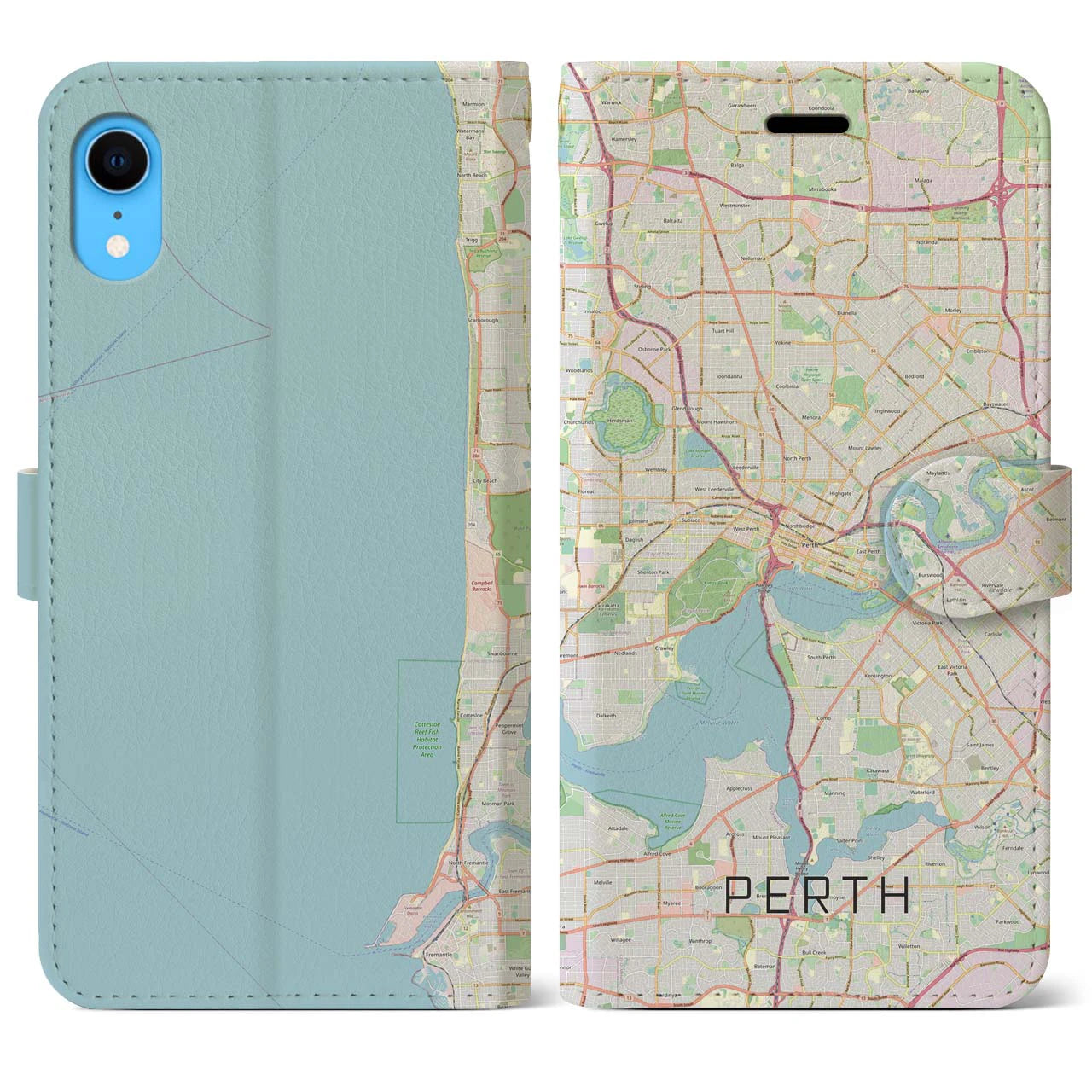 【パース】地図柄iPhoneケース（手帳両面タイプ・ナチュラル）iPhone XR 用
