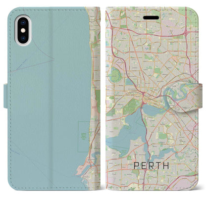 【パース（オーストラリア）】地図柄iPhoneケース（手帳タイプ）ナチュラル・iPhone XS Max 用