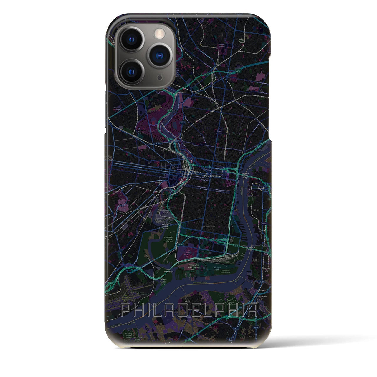 【フィラデルフィア】地図柄iPhoneケース（バックカバータイプ・ブラック）iPhone 11 Pro Max 用