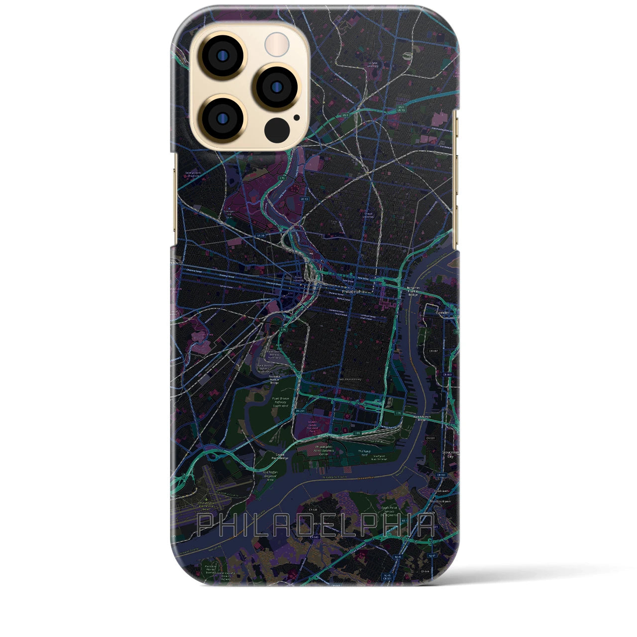 【フィラデルフィア】地図柄iPhoneケース（バックカバータイプ・ブラック）iPhone 12 Pro Max 用