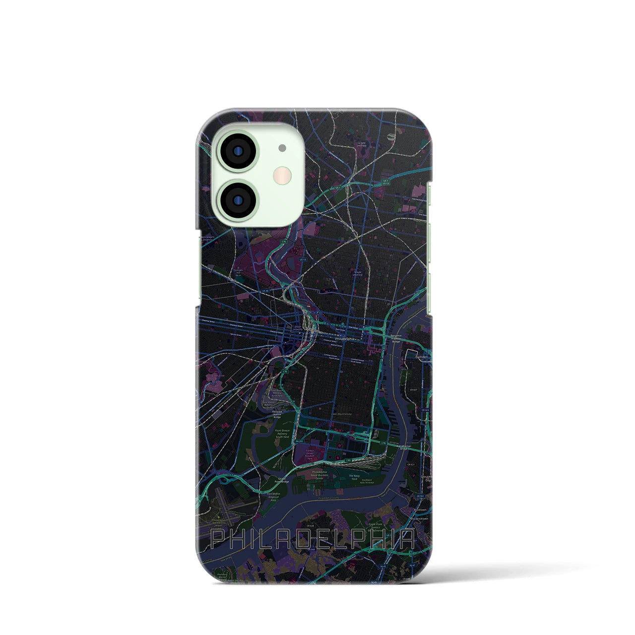 【フィラデルフィア】地図柄iPhoneケース（バックカバータイプ・ブラック）iPhone 12 mini 用