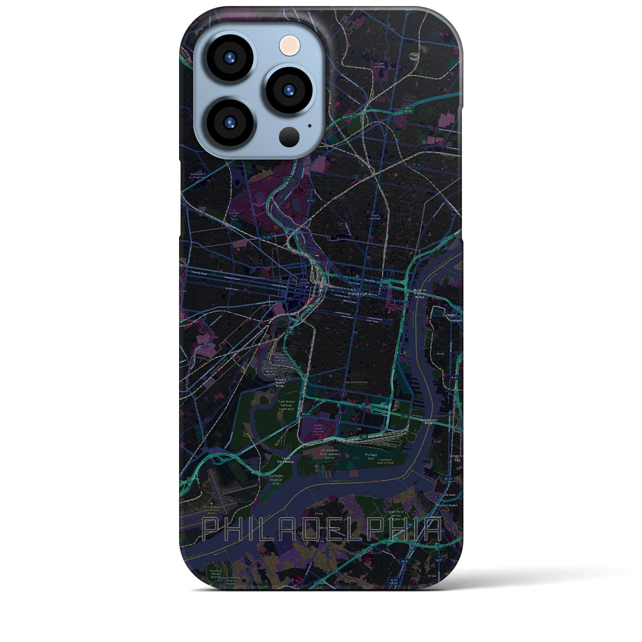 【フィラデルフィア】地図柄iPhoneケース（バックカバータイプ・ブラック）iPhone 13 Pro Max 用