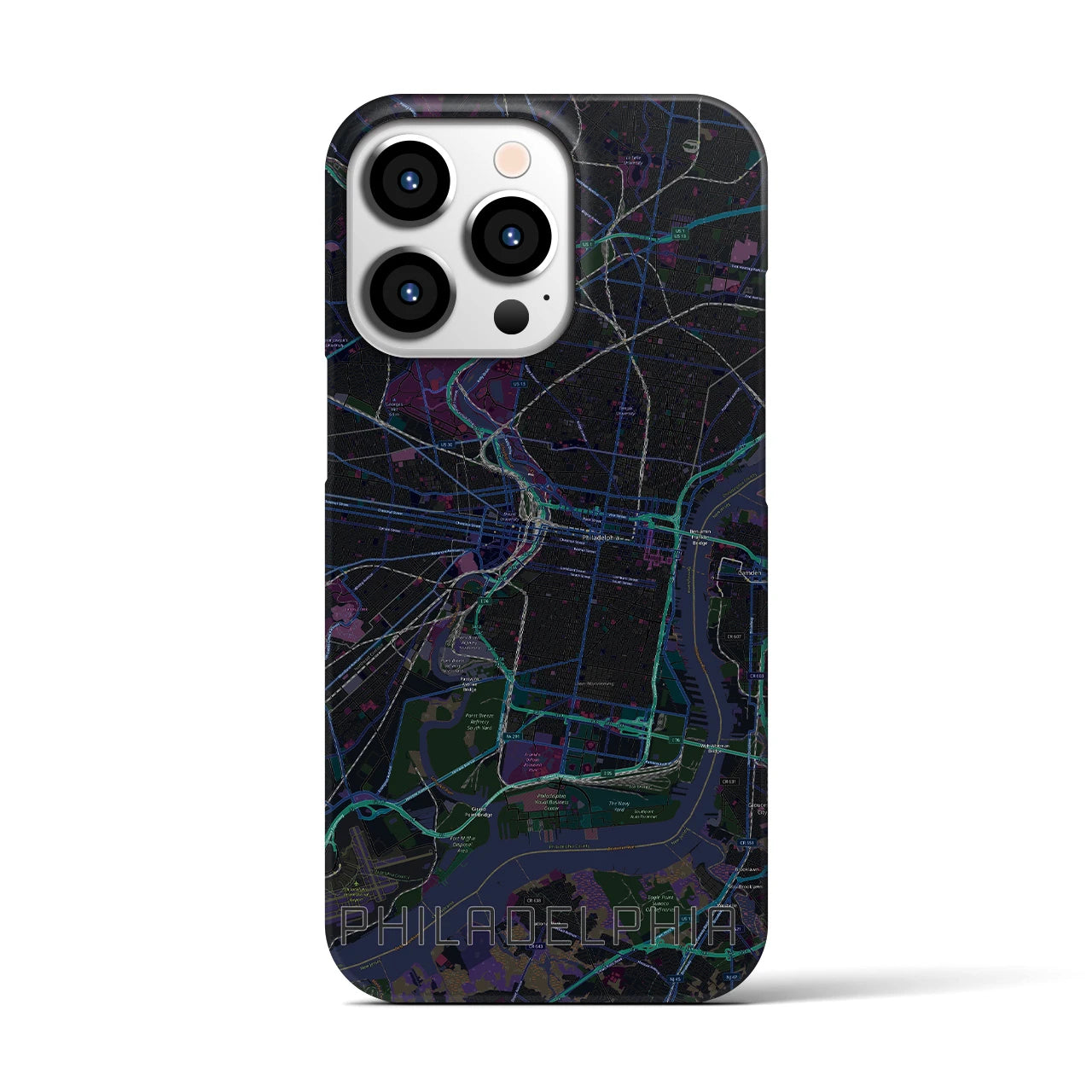 【フィラデルフィア】地図柄iPhoneケース（バックカバータイプ・ブラック）iPhone 13 Pro 用