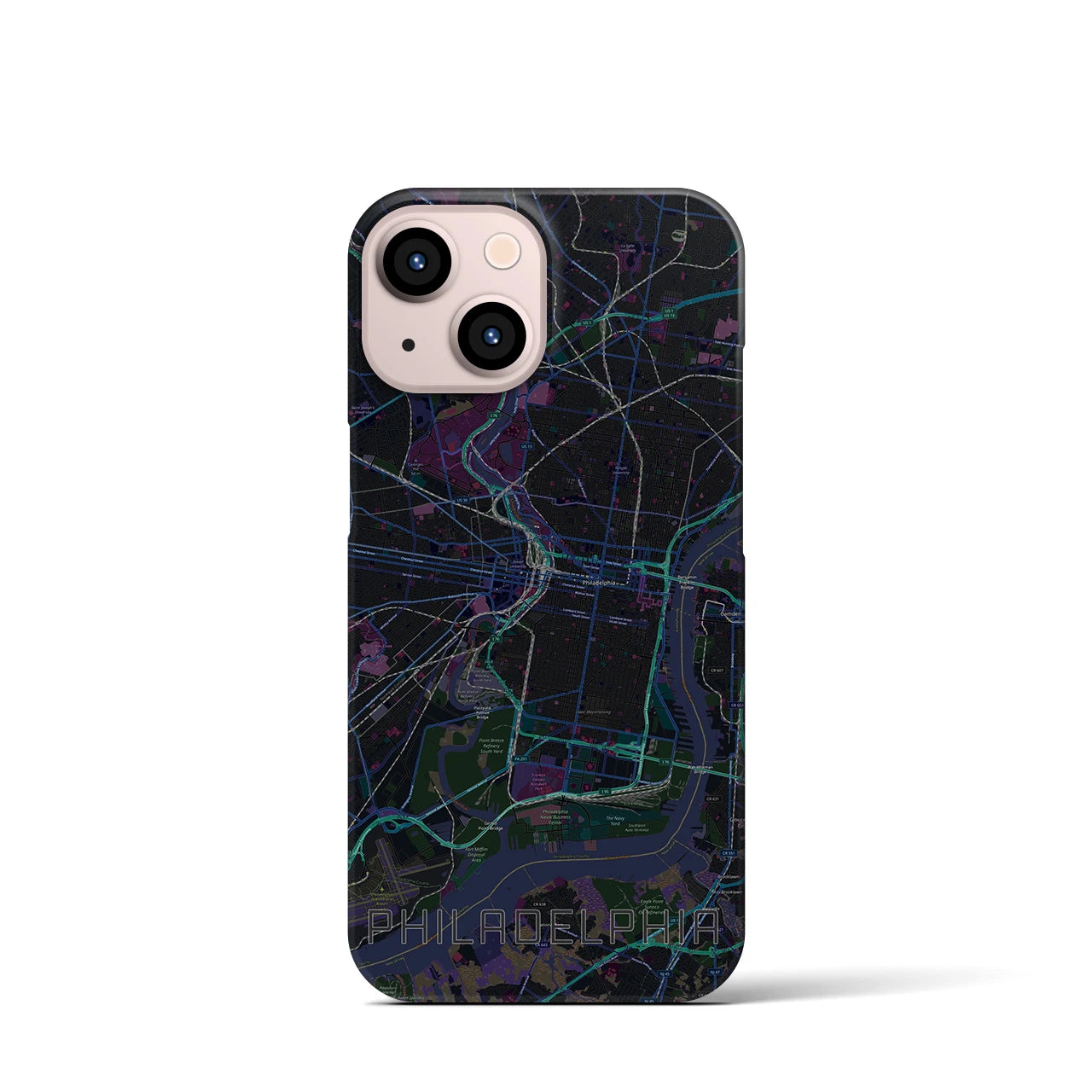 【フィラデルフィア】地図柄iPhoneケース（バックカバータイプ・ブラック）iPhone 13 mini 用