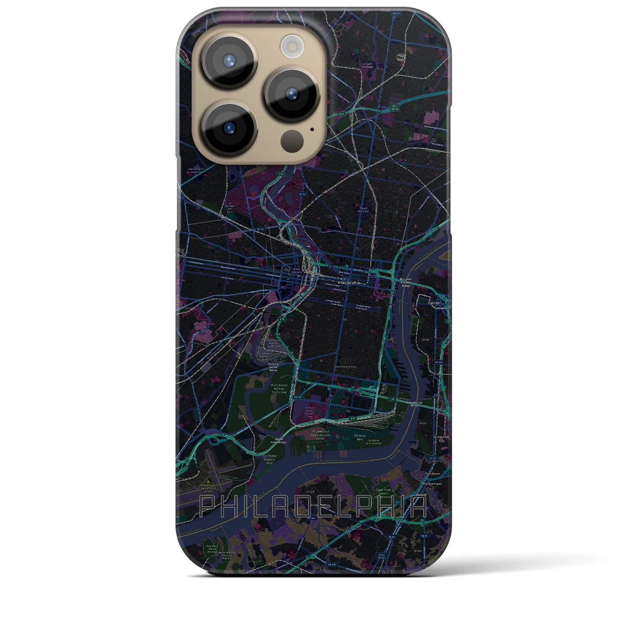【フィラデルフィア】地図柄iPhoneケース（バックカバータイプ・ブラック）iPhone 14 Pro Max 用