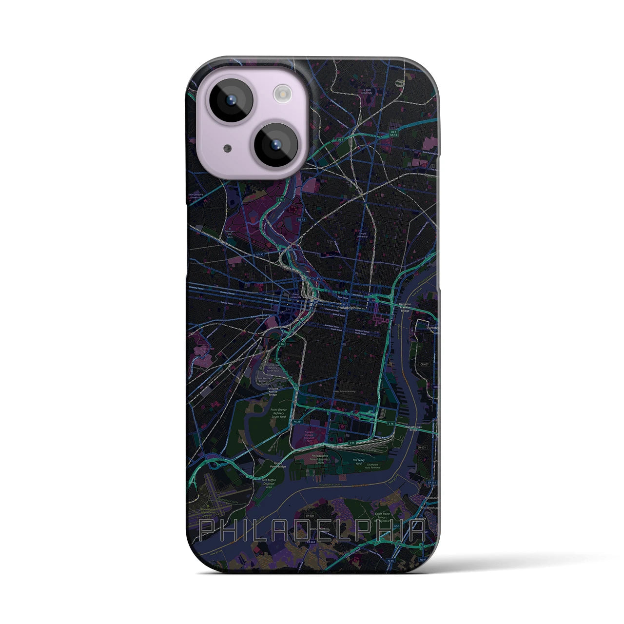 【フィラデルフィア】地図柄iPhoneケース（バックカバータイプ・ブラック）iPhone 14 用