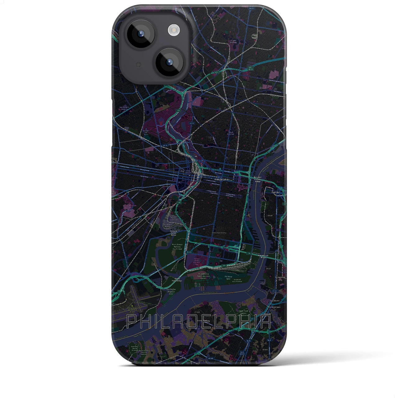 【フィラデルフィア】地図柄iPhoneケース（バックカバータイプ・ブラック）iPhone 14 Plus 用