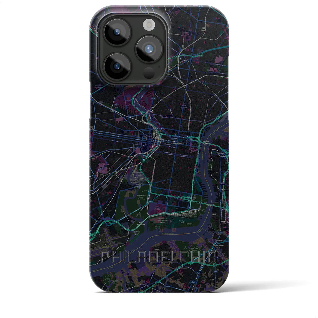 【フィラデルフィア】地図柄iPhoneケース（バックカバータイプ・ブラック）iPhone 15 Pro Max 用