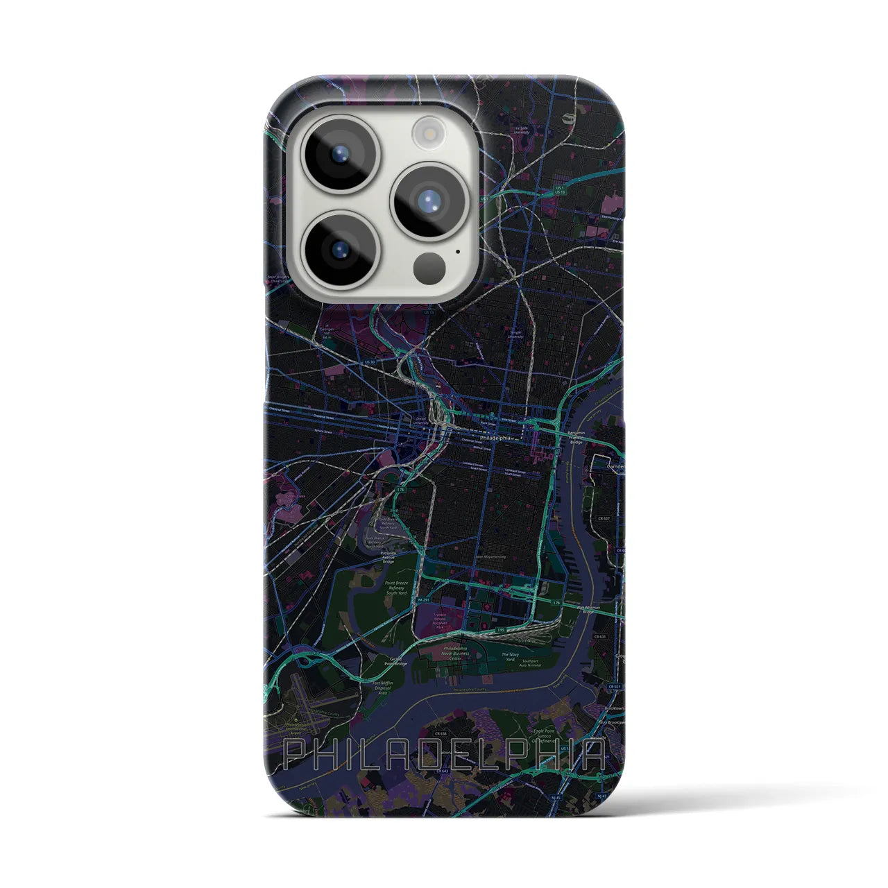 【フィラデルフィア】地図柄iPhoneケース（バックカバータイプ・ブラック）iPhone 15 Pro 用