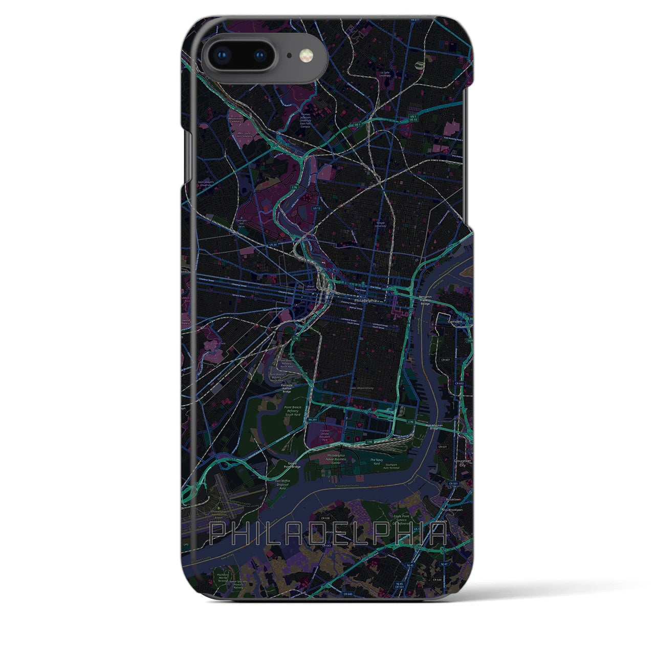 【フィラデルフィア】地図柄iPhoneケース（バックカバータイプ・ブラック）iPhone 8Plus /7Plus / 6sPlus / 6Plus 用