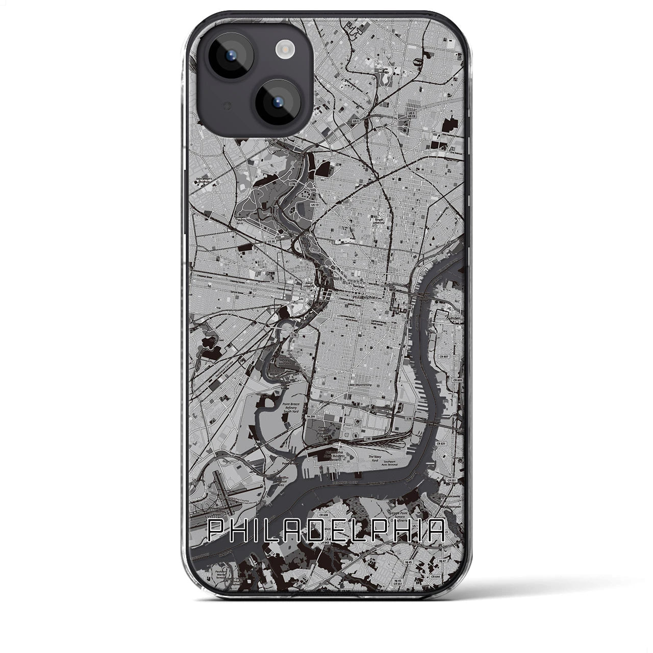 【フィラデルフィア】地図柄iPhoneケース（クリアタイプ・モノトーン）iPhone 14 Plus 用