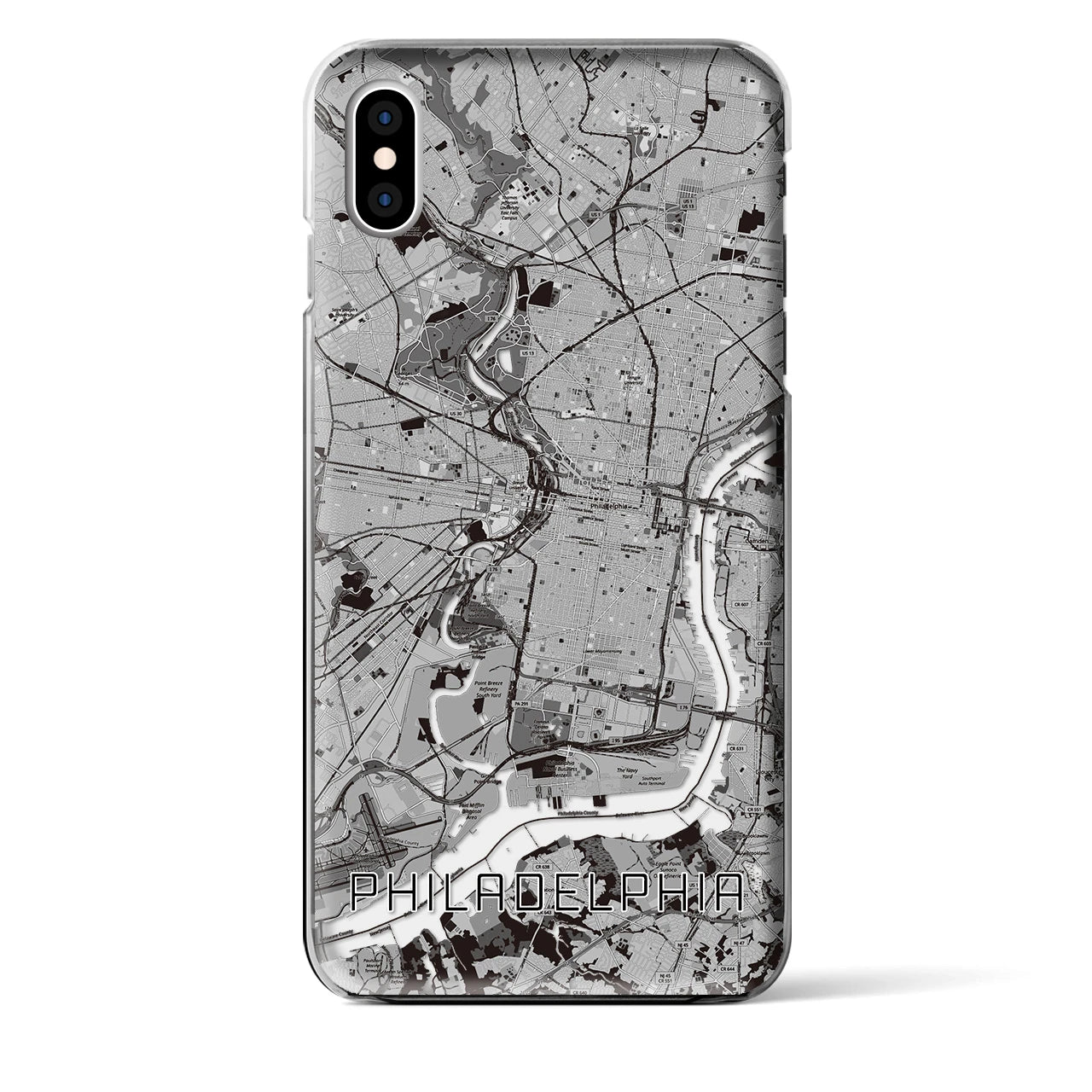【フィラデルフィア】地図柄iPhoneケース（クリアタイプ・モノトーン）iPhone XS Max 用