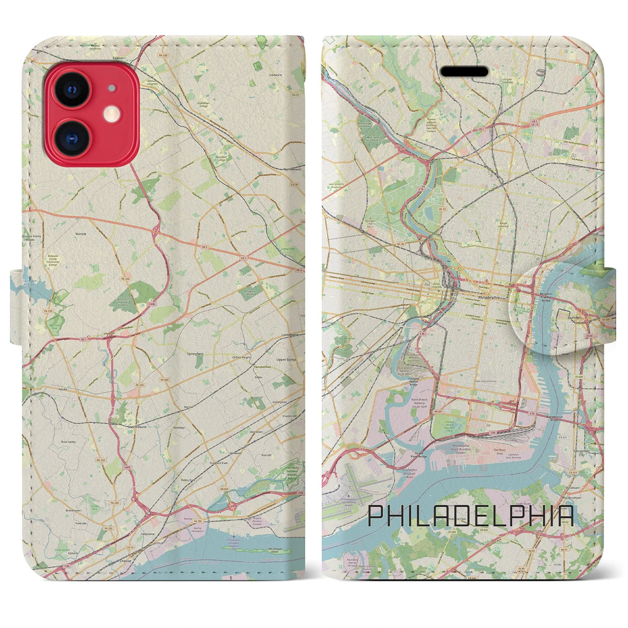 【フィラデルフィア】地図柄iPhoneケース（手帳両面タイプ・ナチュラル）iPhone 11 用