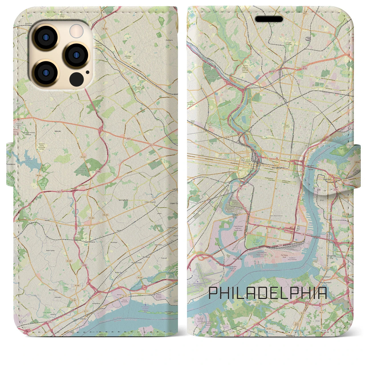 【フィラデルフィア】地図柄iPhoneケース（手帳両面タイプ・ナチュラル）iPhone 12 Pro Max 用