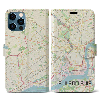 【フィラデルフィア（アメリカ）】地図柄iPhoneケース（手帳タイプ）ナチュラル・iPhone 12 / 12 Pro 用