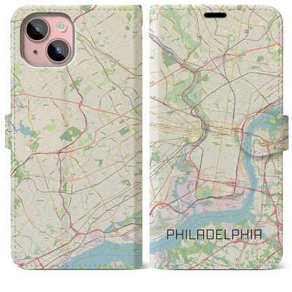 【フィラデルフィア（アメリカ）】地図柄iPhoneケース（手帳タイプ）ナチュラル・iPhone 15 Plus 用