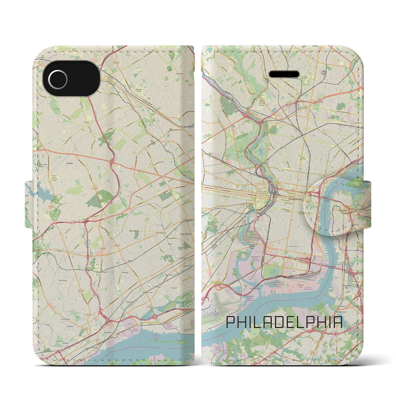 【フィラデルフィア】地図柄iPhoneケース（手帳両面タイプ・ナチュラル）iPhone SE（第3 / 第2世代） / 8 / 7 / 6s / 6 用